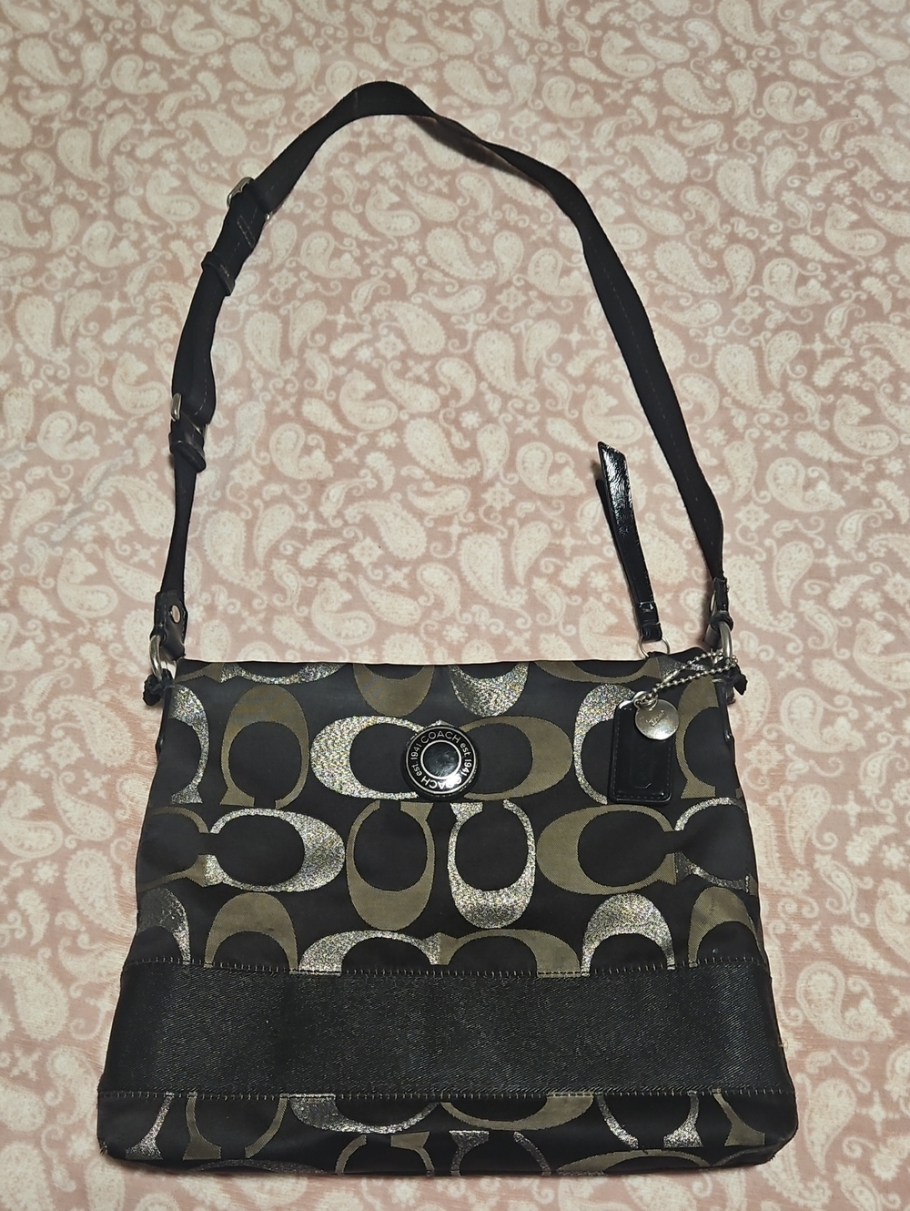 Coach Black and Olive Signature Shoulder Bag